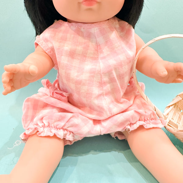 Vintage Doll Pink Gingham Romper  / fits Minikane Gordis Doll