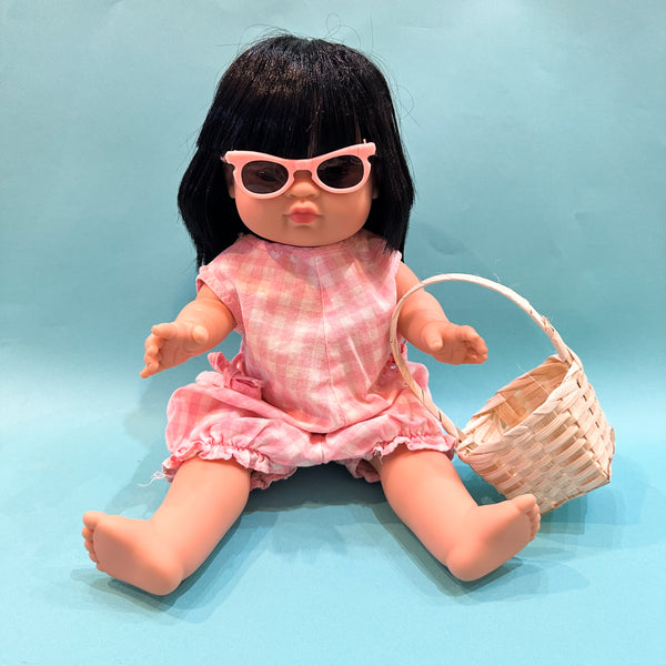 Vintage Doll Pink Gingham Romper  / fits Minikane Gordis Doll
