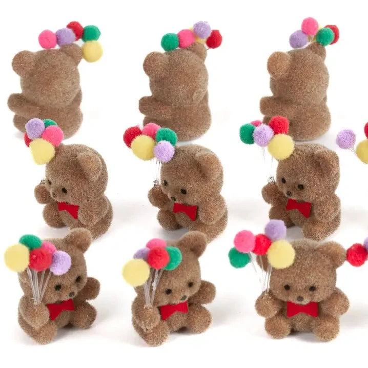 1" Miniature Flocked Bear with Balloons