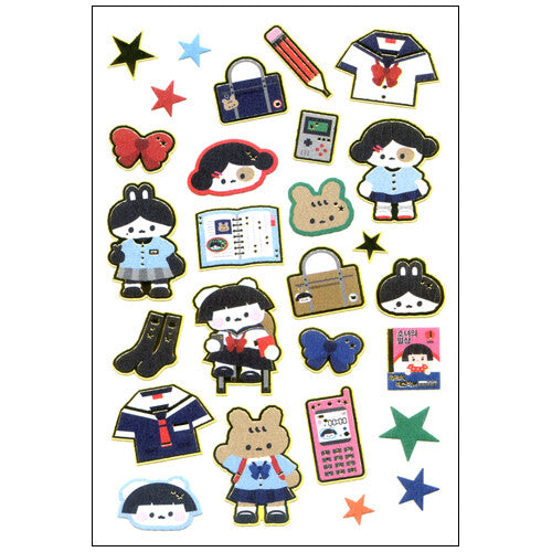 School Girls Japanese Sticker Sheet
