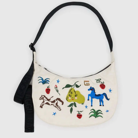 Baggu Medium Nylon Crescent Bag - Embroidered Painted Prairie
