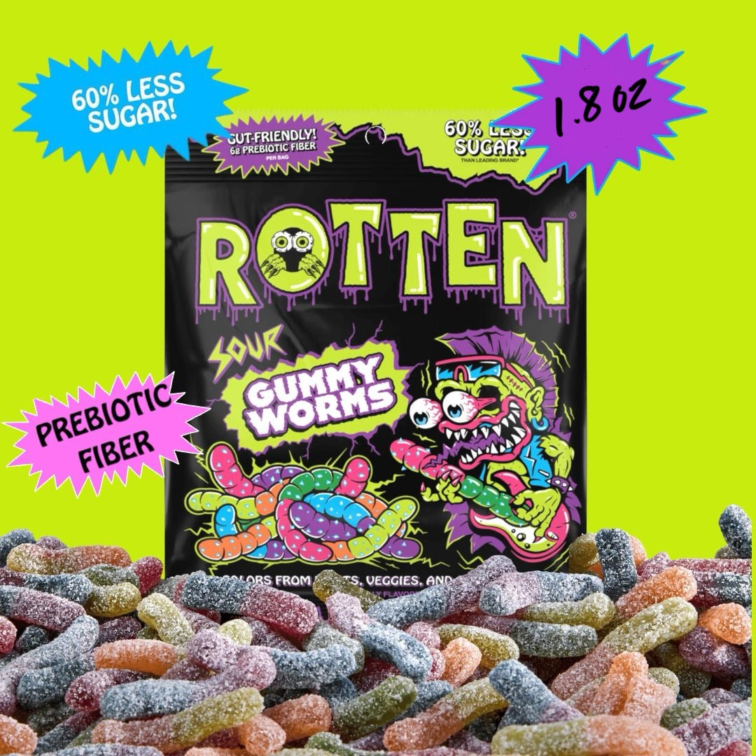 Rotten Sour Gummy Worms: Gf, Prebiotics, Low Sugar