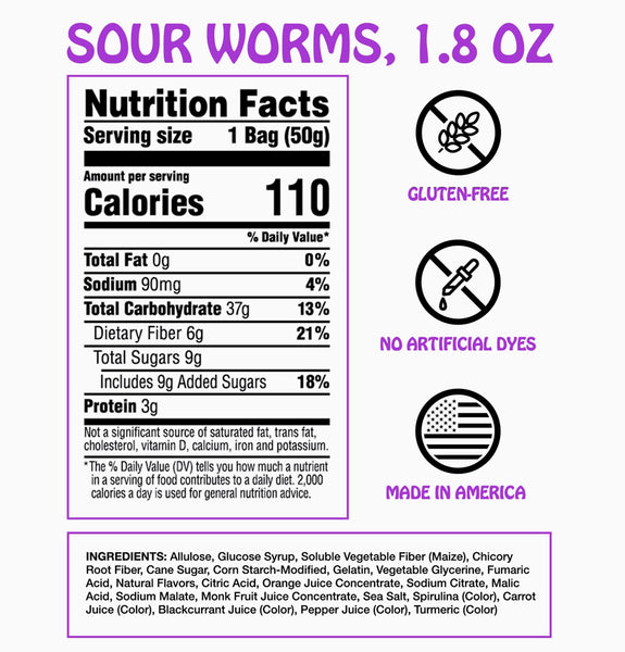 Rotten Sour Gummy Worms: Gf, Prebiotics, Low Sugar
