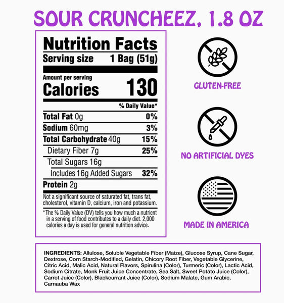 Rotten Sour Gummy Cruncheez: Gf, Prebiotics, Low Sugar