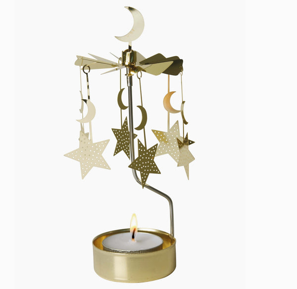 Rotary Candle Holder - Moon and Stars in Gold