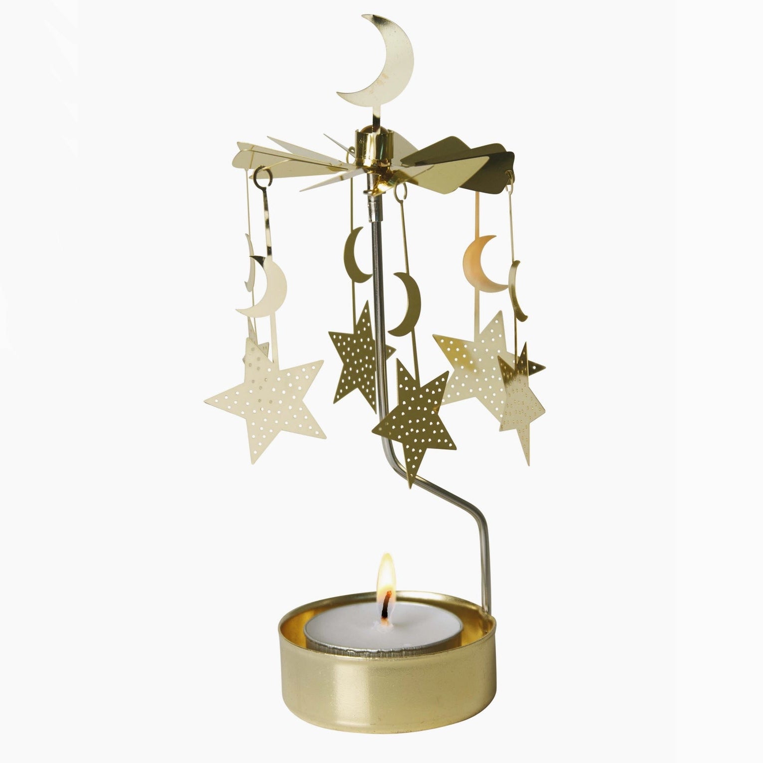 Rotary Candle Holder - Moon and Stars in Gold