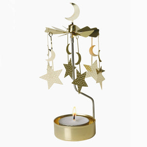 Rotary Candle Holder - Moon and Stars in Gold