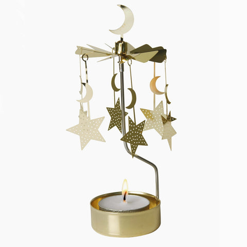 Rotary Candle Holder - Moon and Stars in Gold