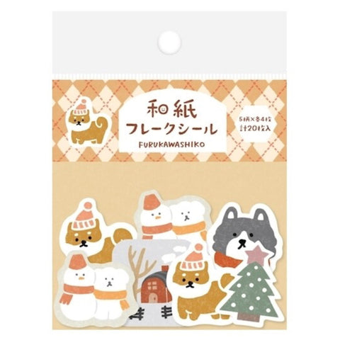 Furukawashiko Japanese Dogs in Snow Sticker Bag