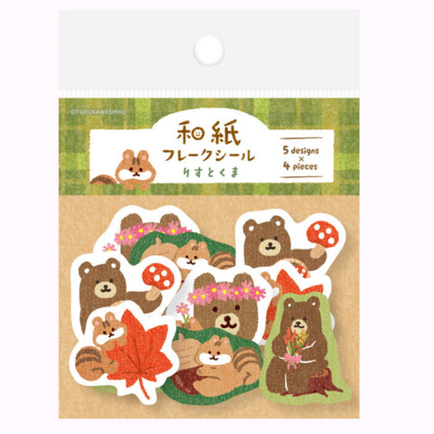 Furukawashiko Japanese Bear and Squirrel Sticker Bag