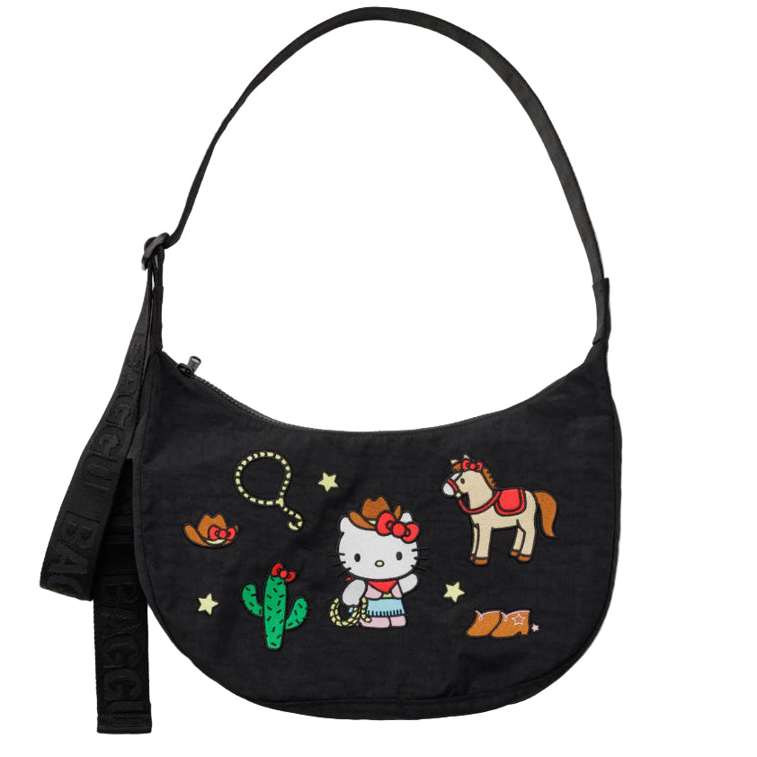 Baggu Medium Nylon Crescent Bag - Embroidered Hello Kitty Western