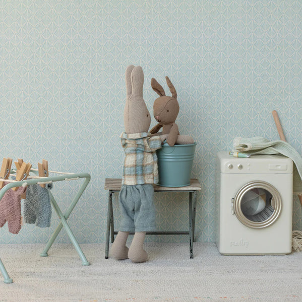 Maileg Rabbit Micro Brown in Blue Knitted Suit