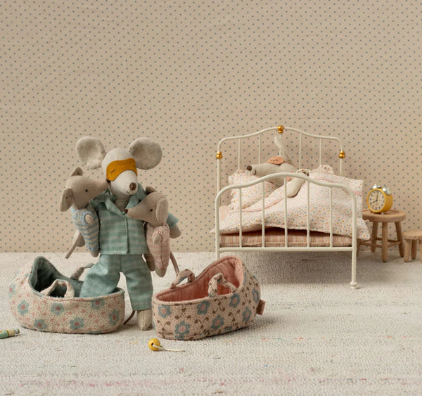 Maileg Baby Mouse in Carrycot Blue