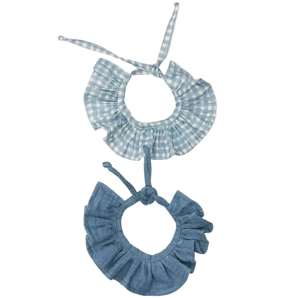 Set of 2 Blue / Gingham Cotton Gauze Collars for Minikane Dolls