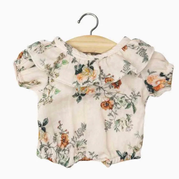 Minikane Eva Romper with Ruffle Collar in “Poetic” Print for Babies Collection Soft- Bodied Dolls