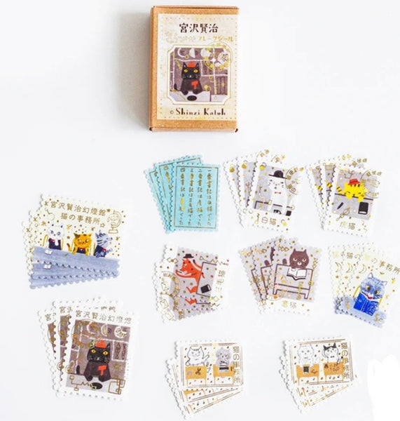 Shinzi Katoh Cat Office Stamp Stickers in Matchbox