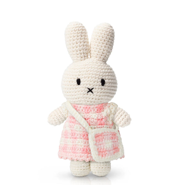 Miffy in her Pink Gingham Dress with Bag Crochet Toy by Just Dutch