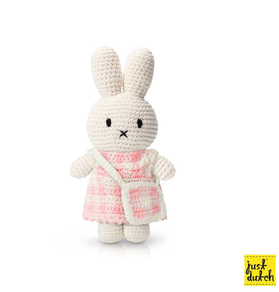 Miffy in her Pink Gingham Dress with Bag Crochet Toy by Just Dutch