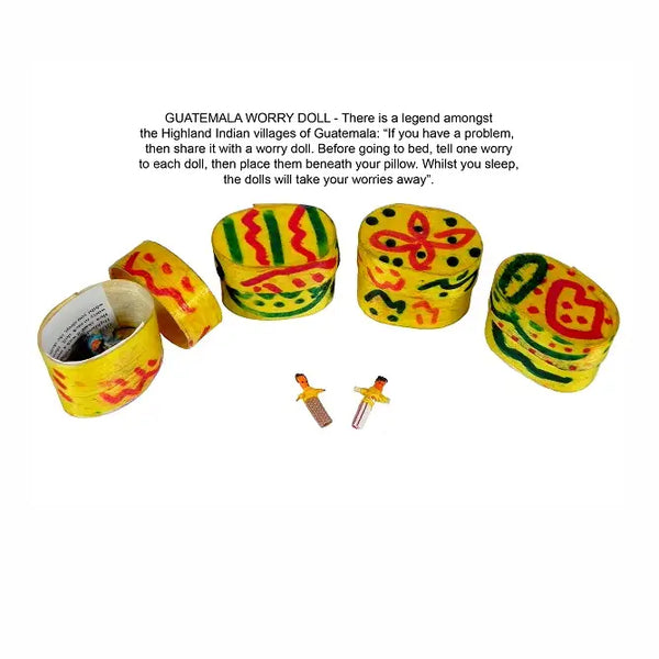 Worry Dolls in Painted Wooden Box