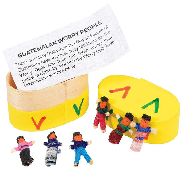 Worry Dolls in Painted Wooden Box