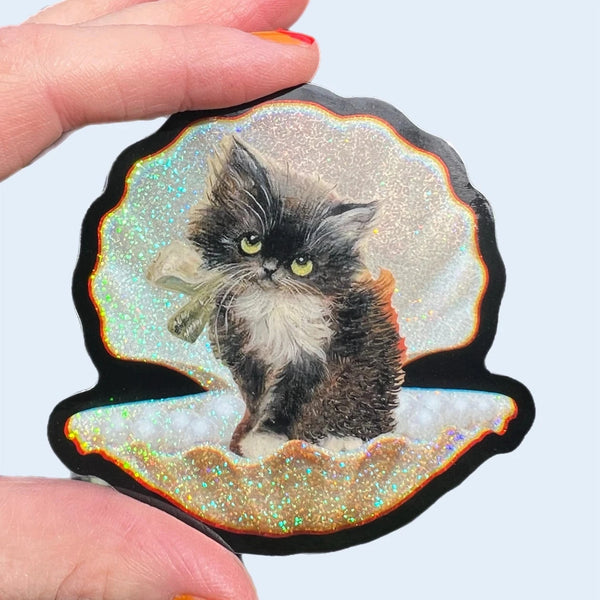 Tuxedo Kitty in seashell Sticker