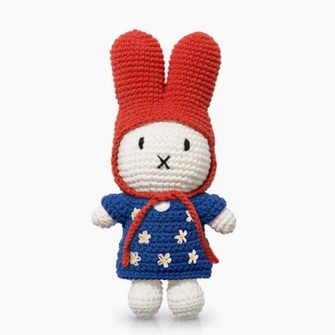 Miffy With Blue Flower Dress and Red Cap Crochet Toy by Just Dutch