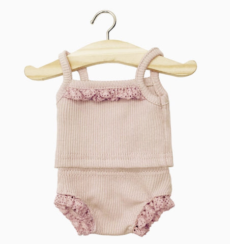 Lace Trimmed Set in Petal Ribbed Knit for Minikane Gordis Dolls