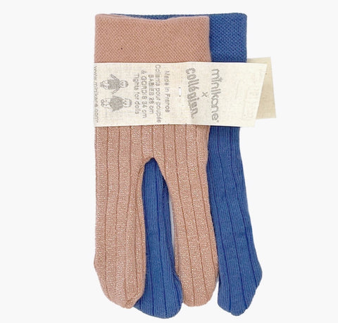 Set of Two Pairs of Tights for Minikane Gordis Dolls (blue sapphire and rose lurex)