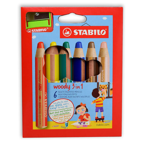 Stabilo Woody 3 In 1 Pencils Set of 6 With Sharpener