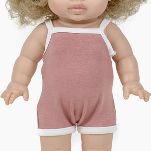 White Trimmed Onsie in Rose Jersey Knit for Minikane Gordis Dolls