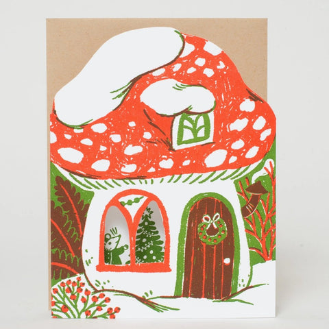 Merry Mushroom House Letterpress Holiday Card By Phoebe Wahl