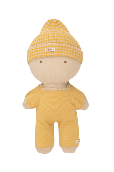 Gommu Big Stripes Beanie in mustard / light cream