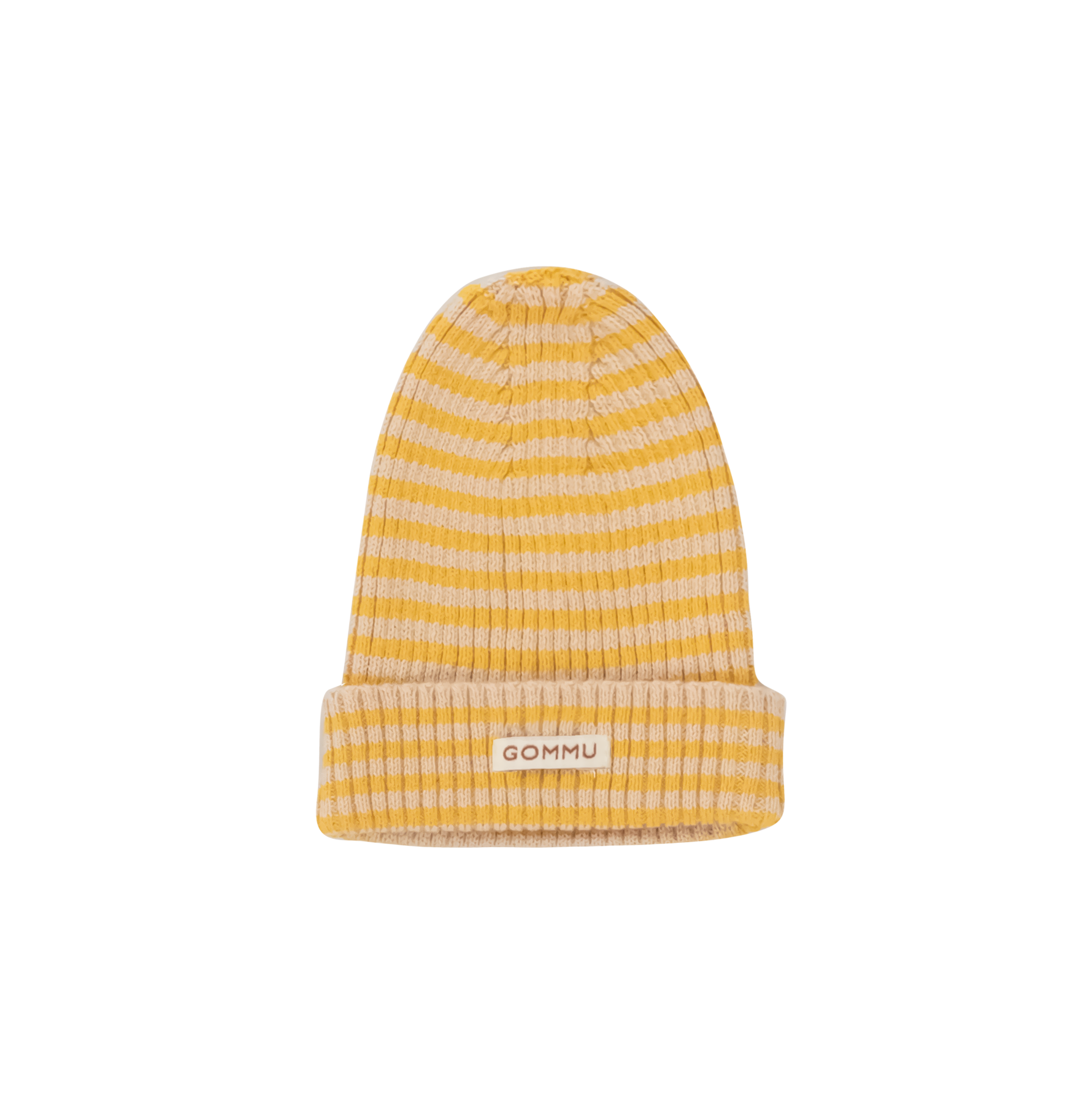 Gommu Big Stripes Beanie in mustard / light cream