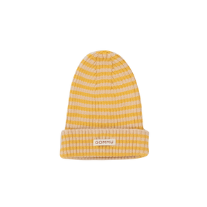 Gommu Big Stripes Beanie in mustard / light cream