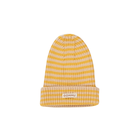 Gommu Big Stripes Beanie in mustard / light cream