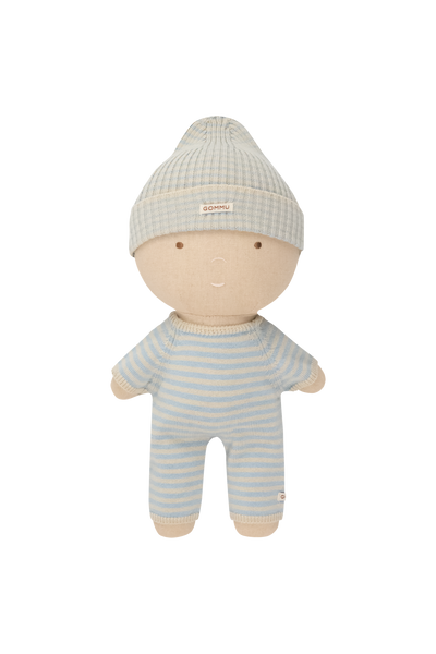 Gommu French Stripes Beanie in blue sky / sand