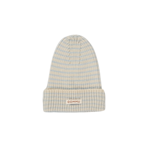 Gommu French Stripes Beanie in blue sky / sand