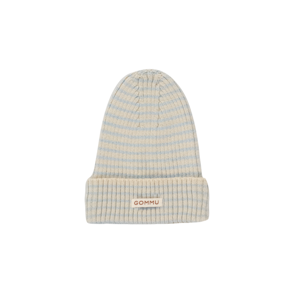 Gommu French Stripes Beanie in blue sky / sand