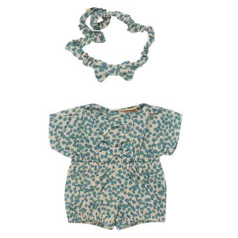 Gommu Romper with Bows and Headband in soft green flowers