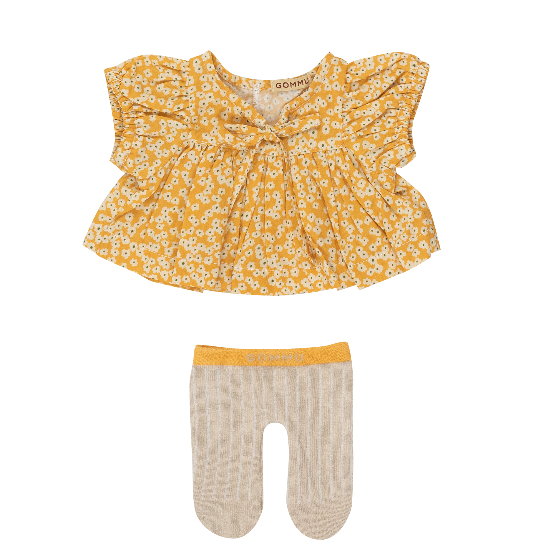 Gommu Dress and Tights in mustard / sand flowers