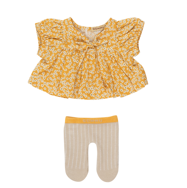 Gommu Dress and Tights in mustard / sand flowers