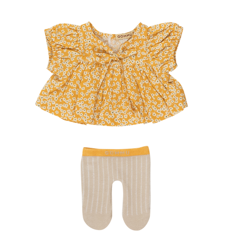 Gommu Dress and Tights in mustard / sand flowers