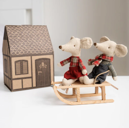 Winter Mouse Wooden Sled