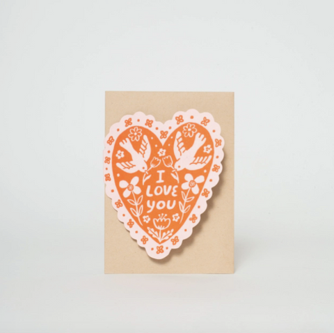 Love Birds Heart Letterpress Greeting Card By Phoebe Wahl