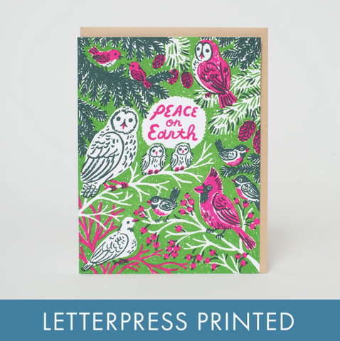Peace Birds Letterpress Holiday Greeting Card By Phoebe Wahl