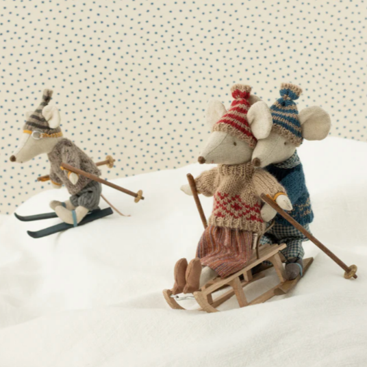 Winter Mouse Wooden Sled