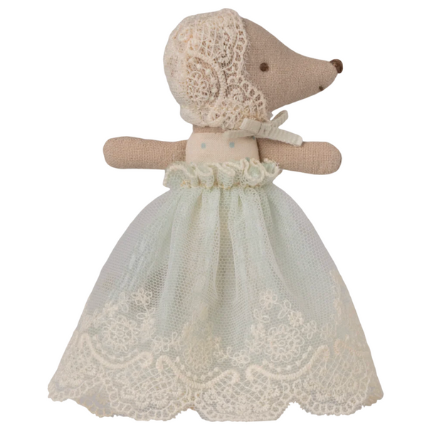 Maileg Baby Mouse in gown - mint
