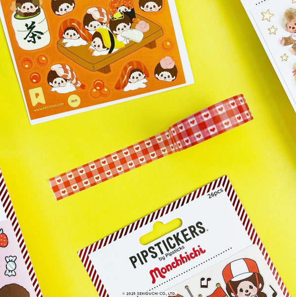 Gingham Hearts Monchhichi Washi by Pipsticks