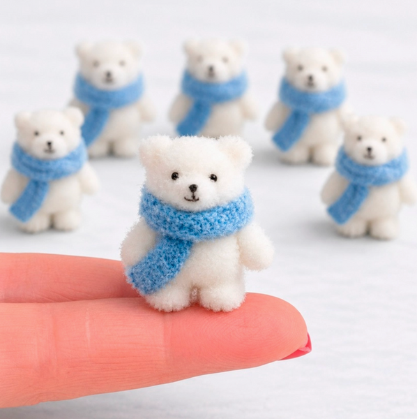 Miniature Flocked White Polar Bears - 1"