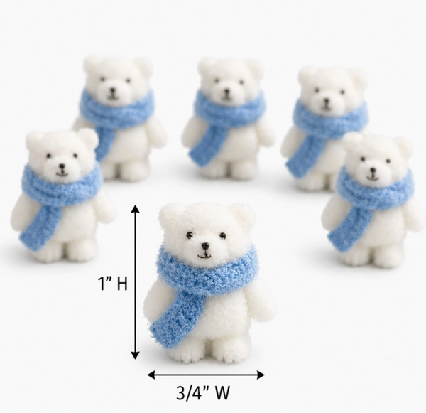 Miniature Flocked White Polar Bears - 1"